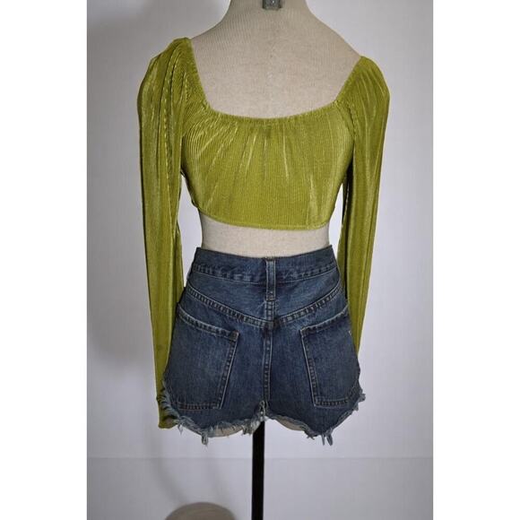 Wild Fable Green Apple Velvet Long Sleeve Tie Front Crop Top XS NWT - Picture 4 of 6